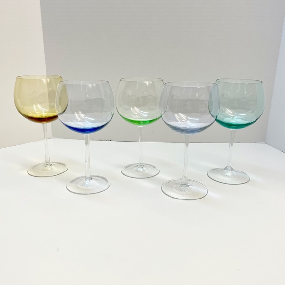 Block Crystal Mouth Blown Crystal Pastel Tint Balloon Wine Glasses - Picture 6 of 11